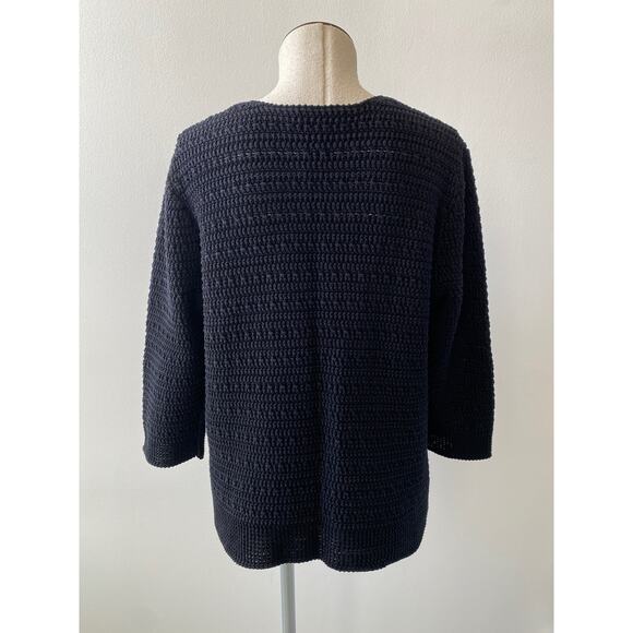 Vintage 90s Black Chunky Knit Cardigan Crochet Cottage Witchy Grandma Sweater XL - Picture 4 of 14